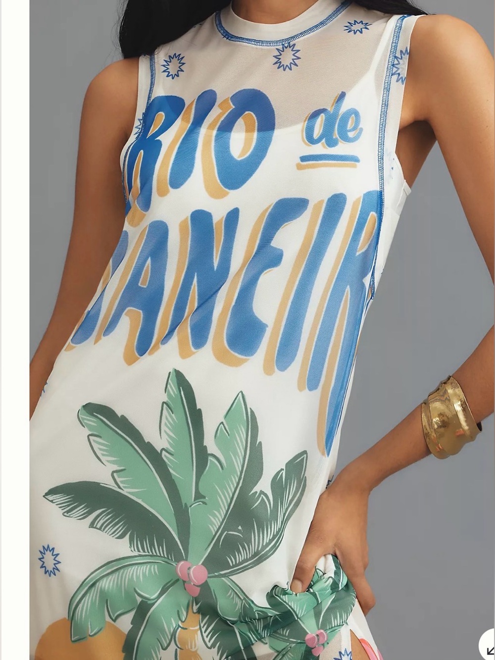 Farm Rio Graphic Mesh Midi Dress XSMALL - Picture 3 of 3